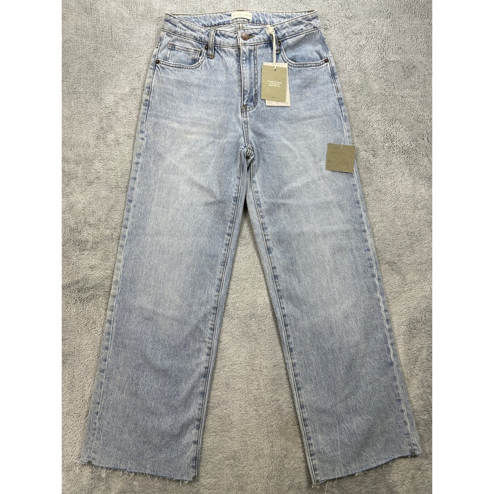 Oliver Logan Jeans Women 25 Light Blue Aberdeen Wide Leg High Rise Raw Hem